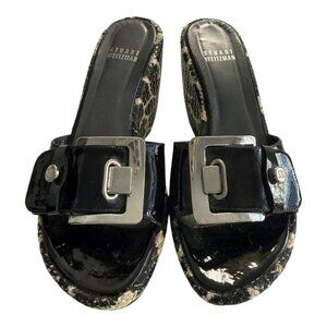 Stuart Weitzman Black Patent Leather Wedge Sandals – Size 6